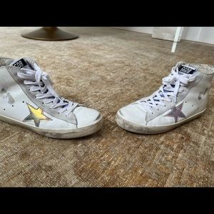 Women's White and Pink Star High-Top Sneakers